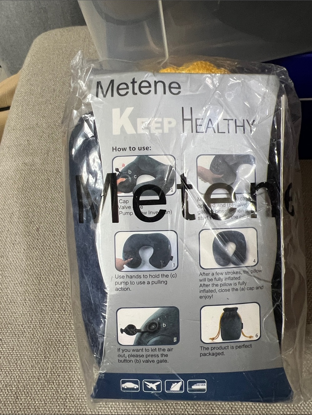 Inflatable Travel Neck Pillow - Navy